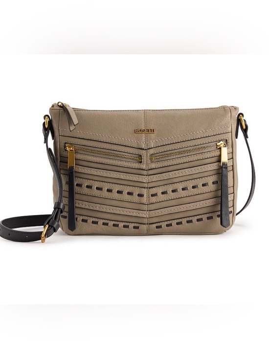 Rosetti Handbags - Rosetti Taupe Crossbody with Black Accents and Gold Hardware